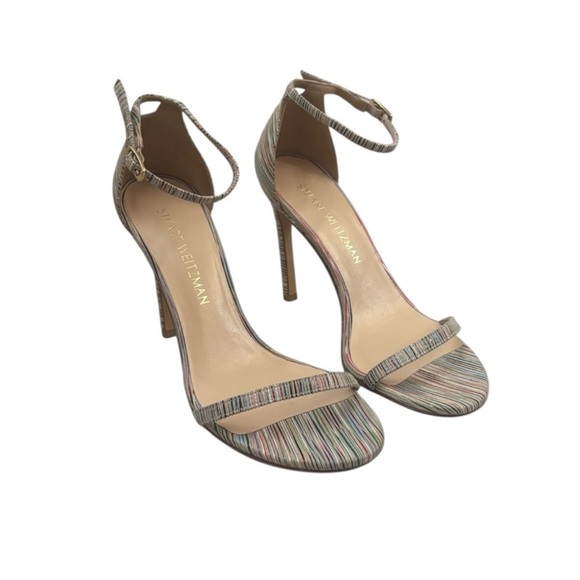 Stuart Weitzman Nudistsong Bisque Prism Sexy Stiletto striped high heels 7 1/2 - Picture 2 of 16